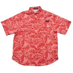 Columbia Shirt Mens Size L Short Sleeve PFG Vented Fishing Outdoor Floral Red